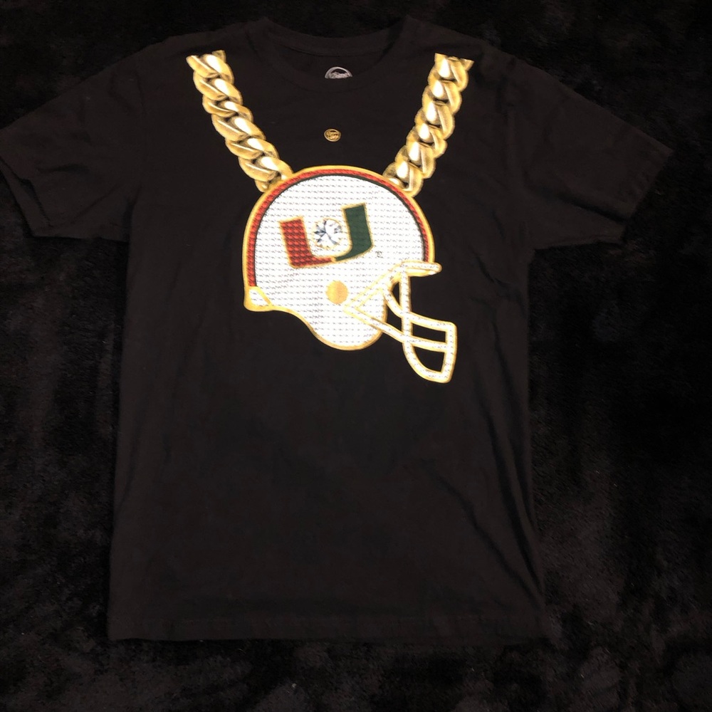 University of Miami Football Helmet Tee with Gold Chain Print